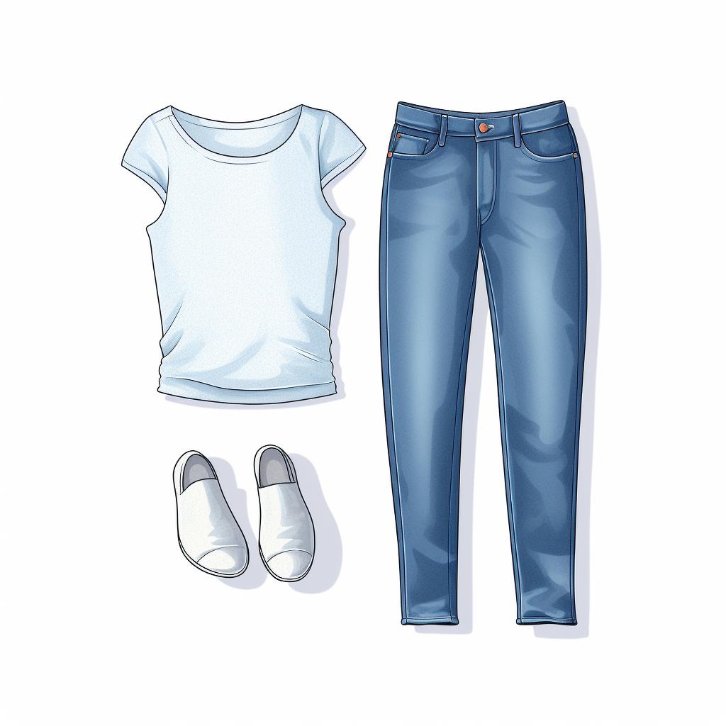 A simple modern outfit consisting of high-waist jeans and a t-shirt